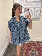 Bitty Flower Denim Blue Blouse
