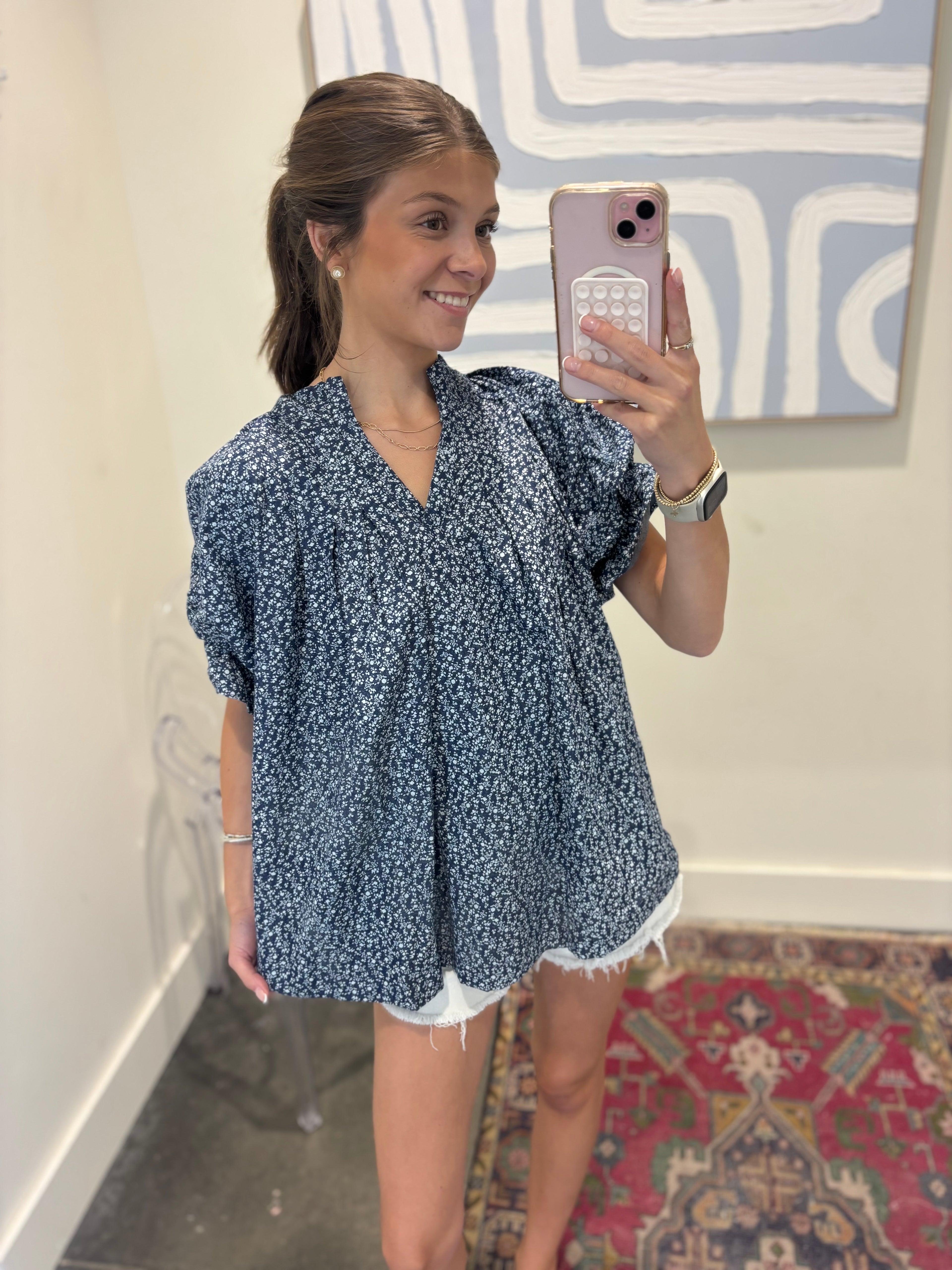 Bitty Flower Denim Blue Blouse