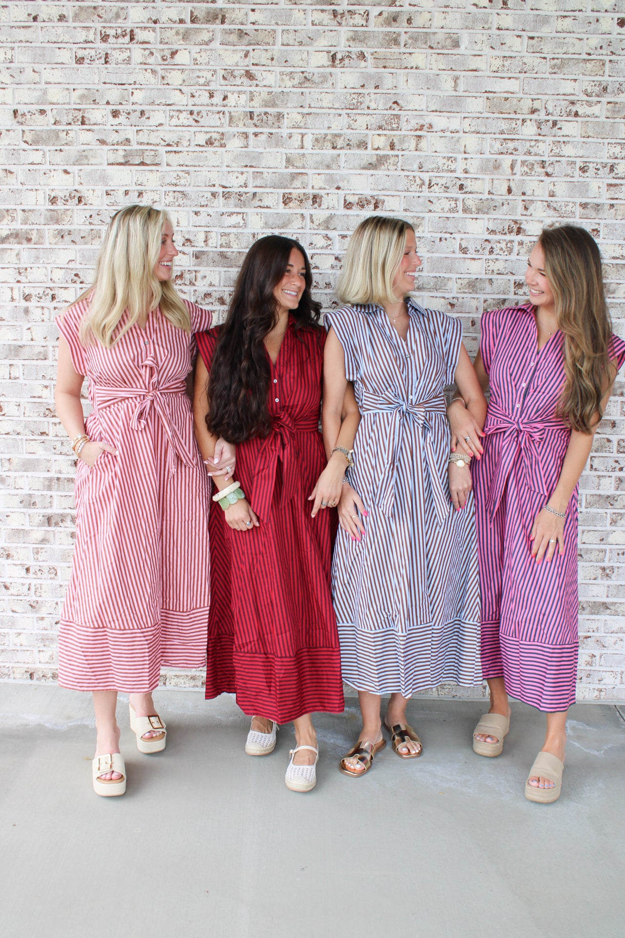 Sleeveless Stripe Tie Waist Midi Dress