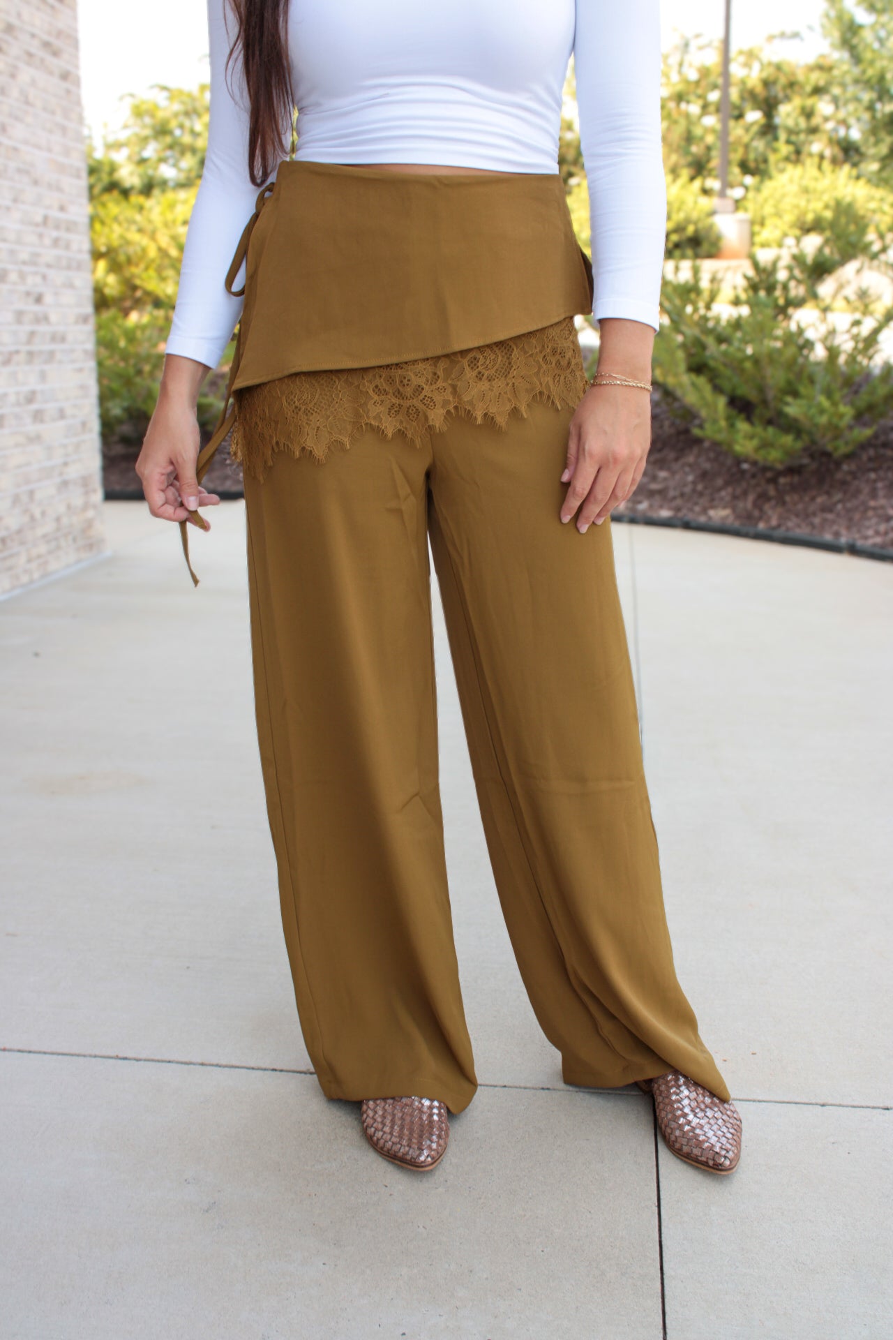 Olive Lace Detail Pants