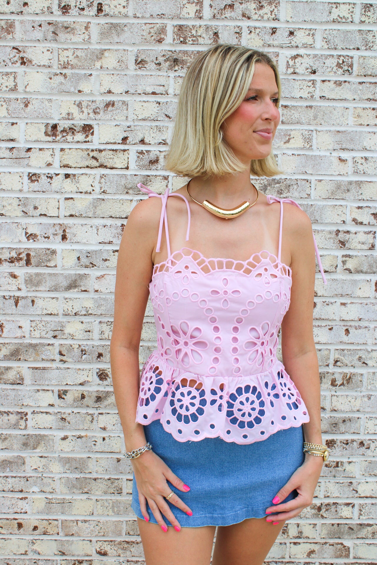 Eyelet Peplum Tie Tank Top – The Swank Company
