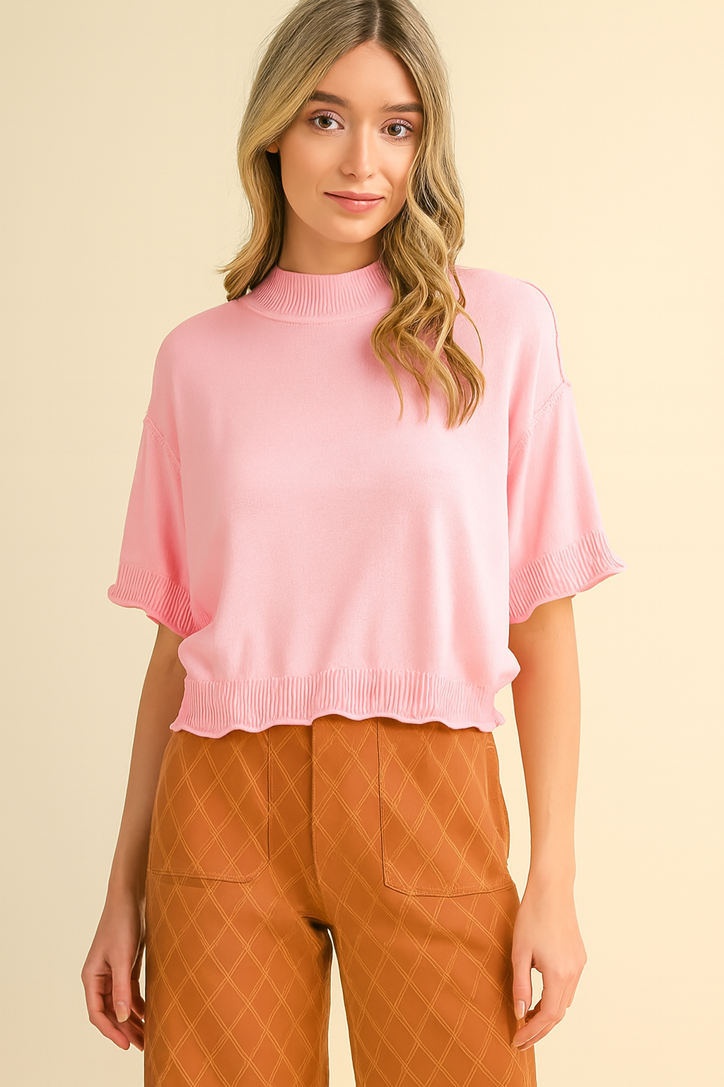 Liora Knit Mock Neck Short Sleeve Sweater