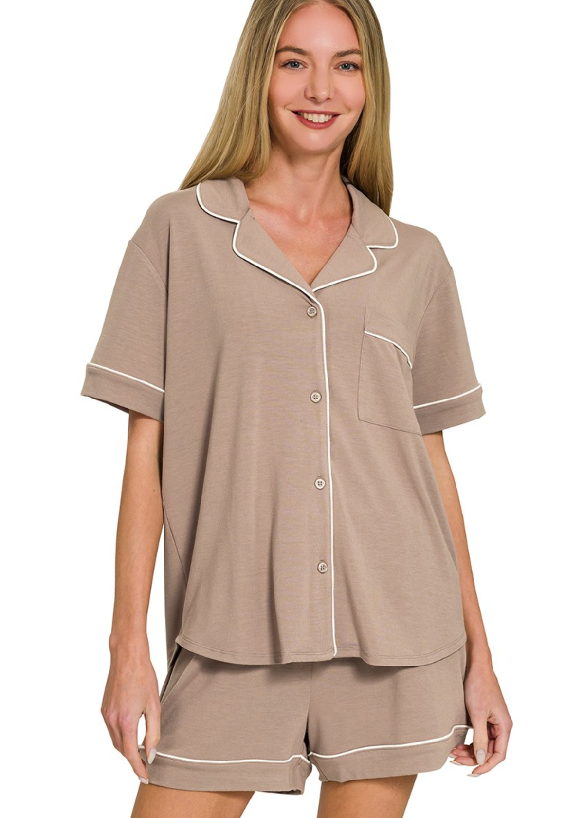 Colette Piping-Detail Short & Shirt Set