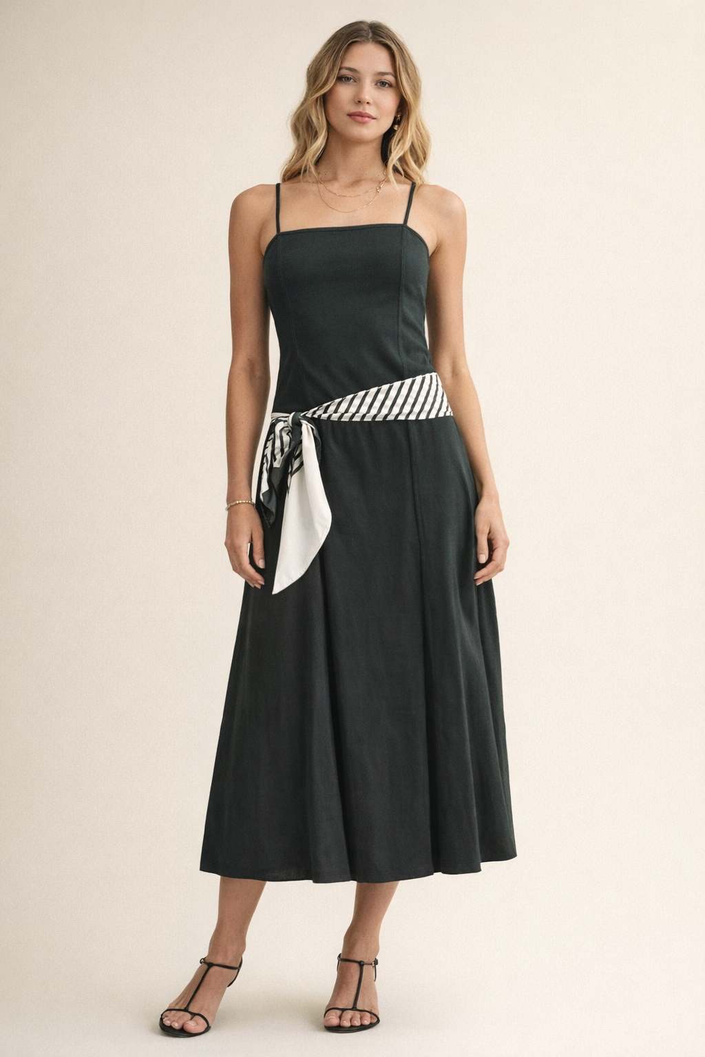 Ellie Scarf Accent Flare Maxi Dress