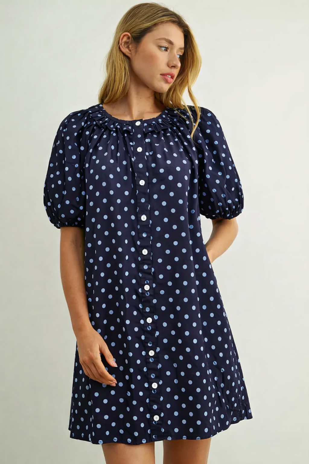 Perla Polka Puff‑Sleeve Dress