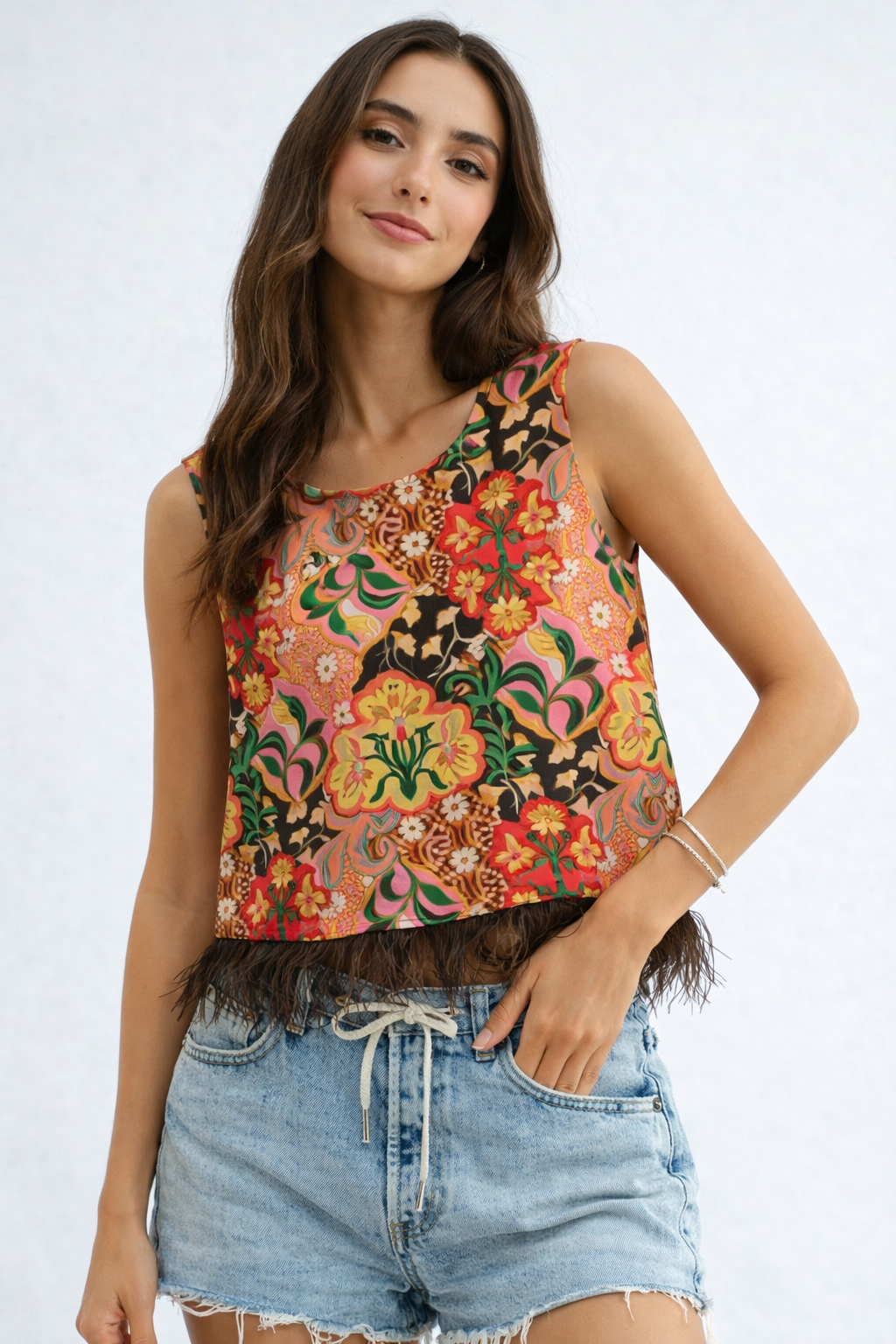 Flora Garden Party Feather Trim Top