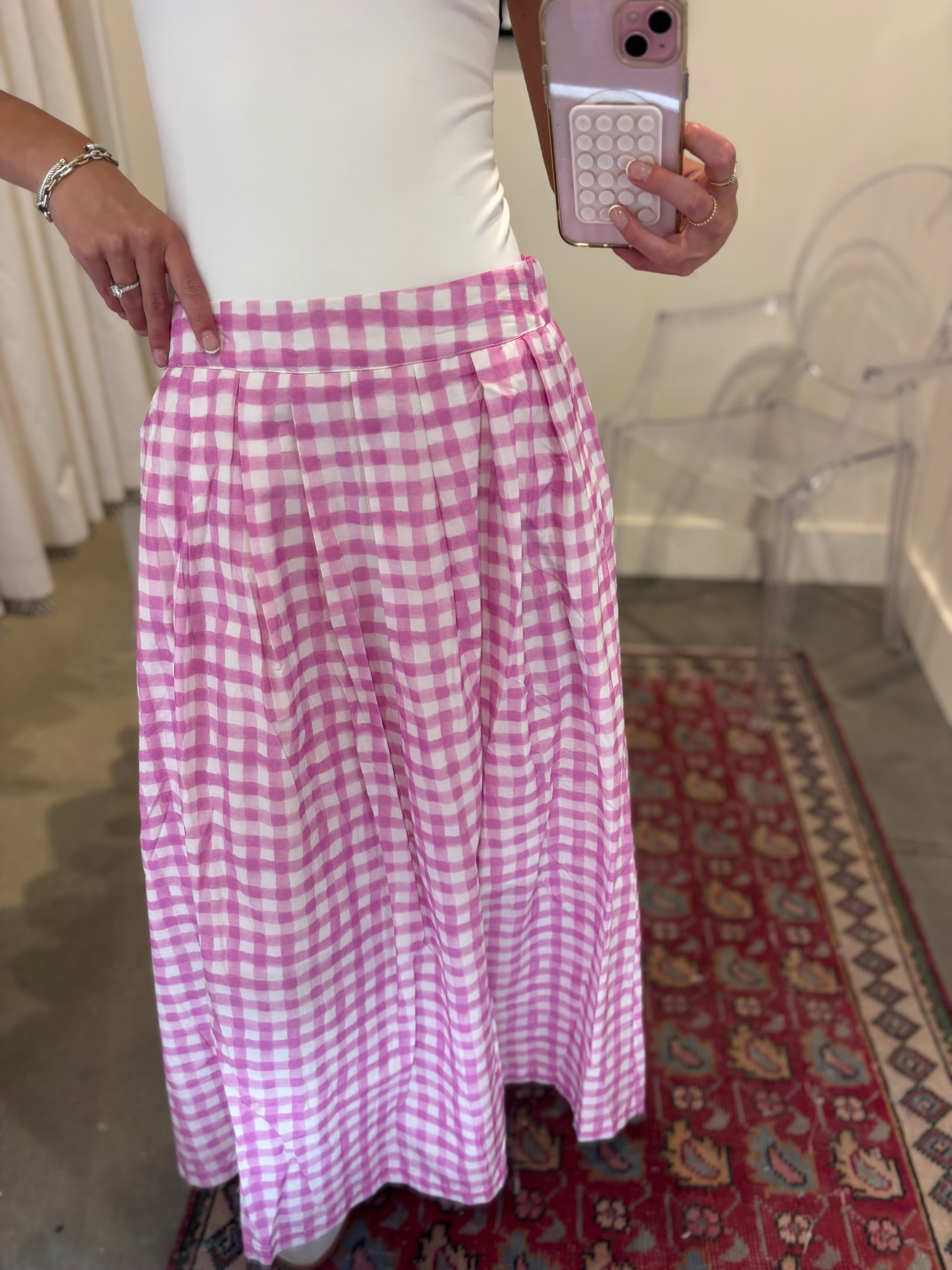 Watercolor Windowpane Midi Skirt