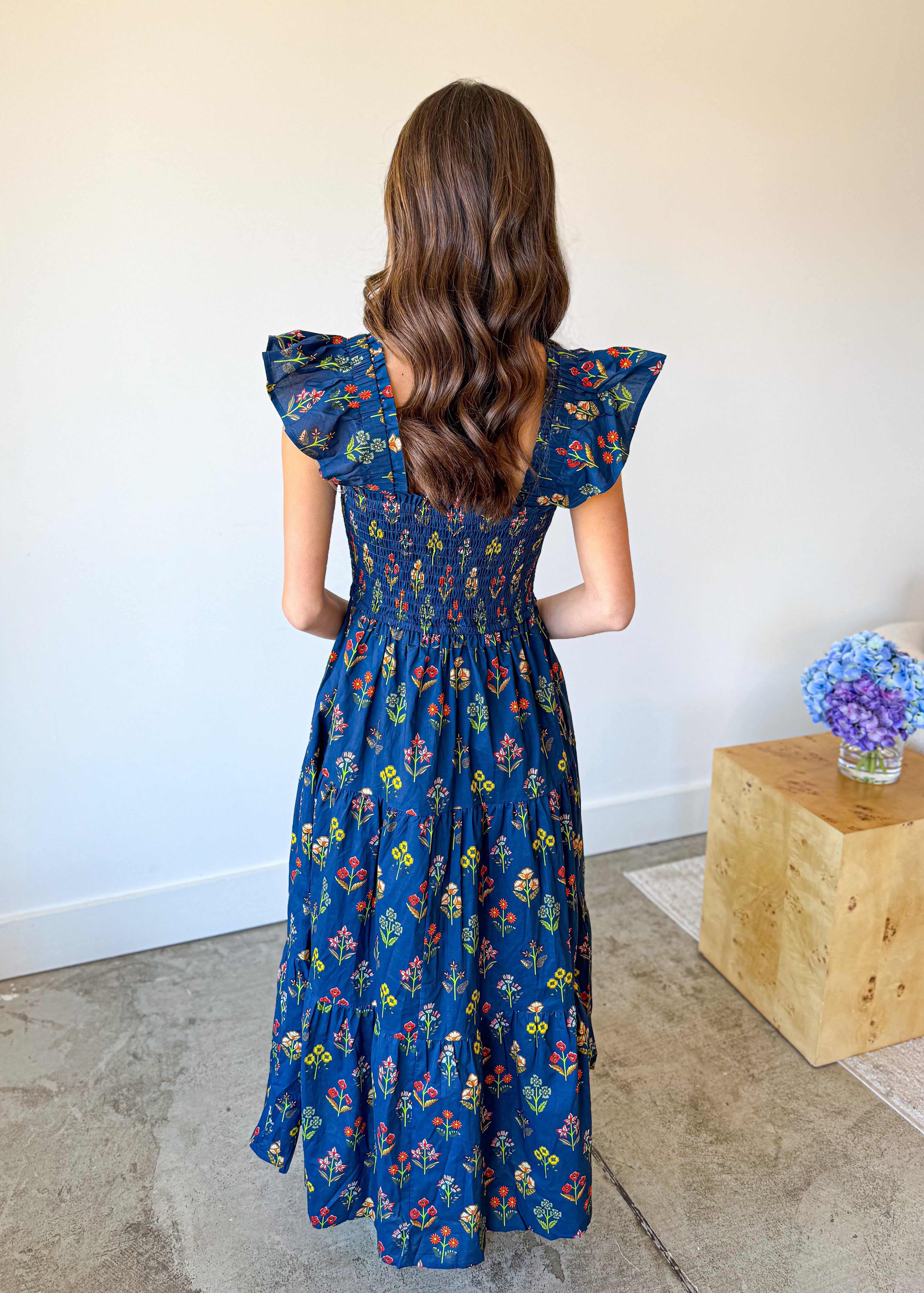 Flutter Sleeve Printed Midi Dress