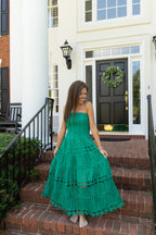 Seraphina Eyelet Tiered Tube Midi Dress