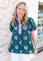 Kinsley Floral Contrast Trim Top