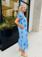 Sutton Embroidered Ruffle Midi Dress