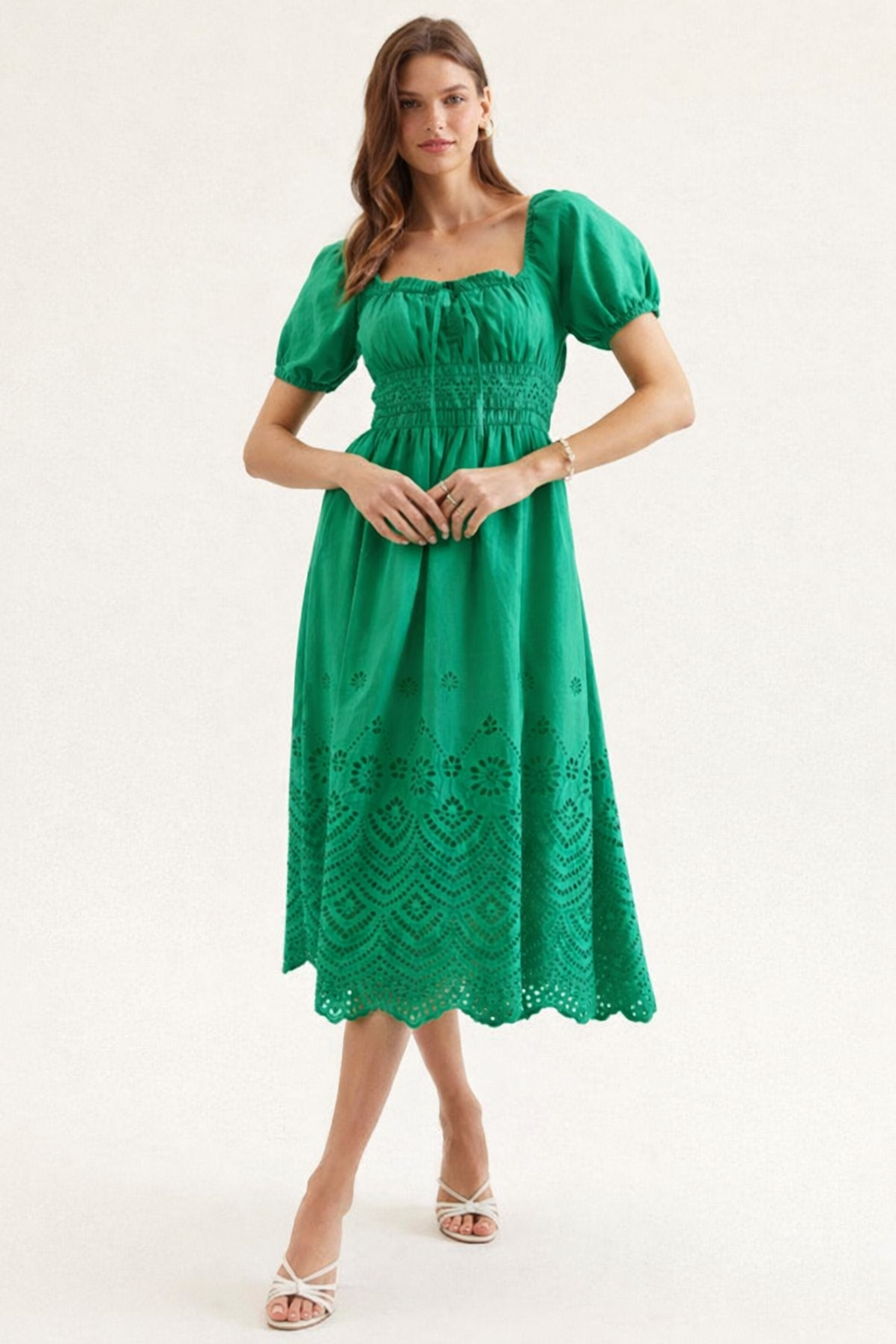 Waverly Smocked Eyelet Midi Dress