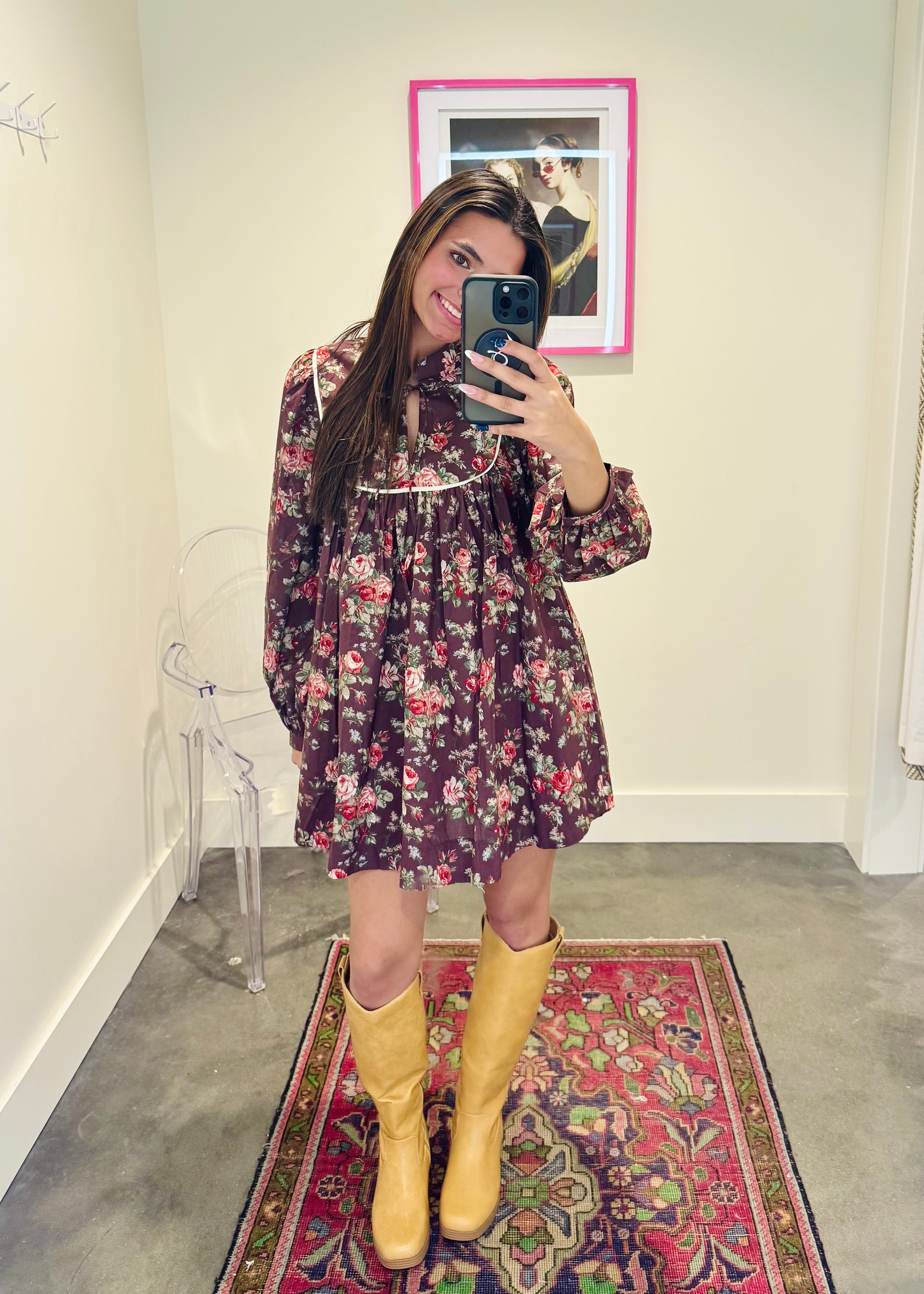 Vintage Bouquet Babydoll Mini Dress