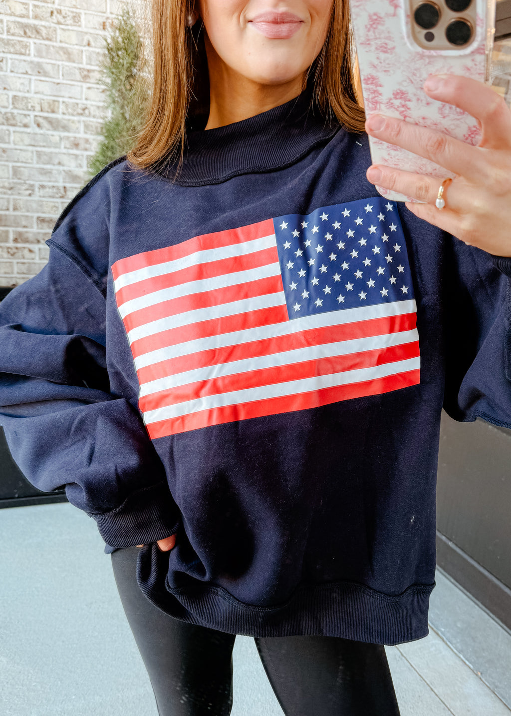 USA Flag Print Reversible Sweatshirt