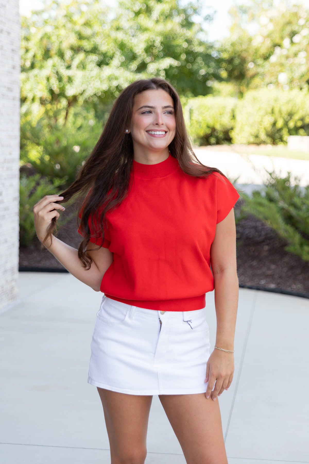 Marina Mock Neck Top in Tomato