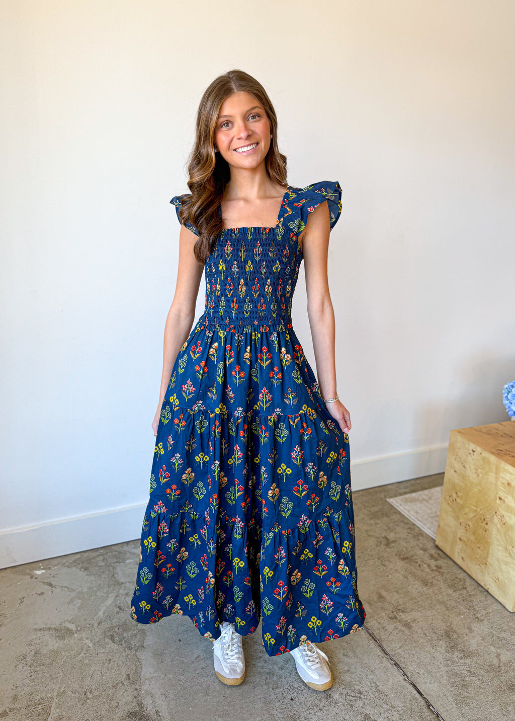 Flutter Sleeve Printed Midi Dress
