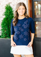 Embroidered Floral Knit Top