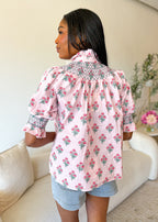 Printed Smocked Sleeve Top