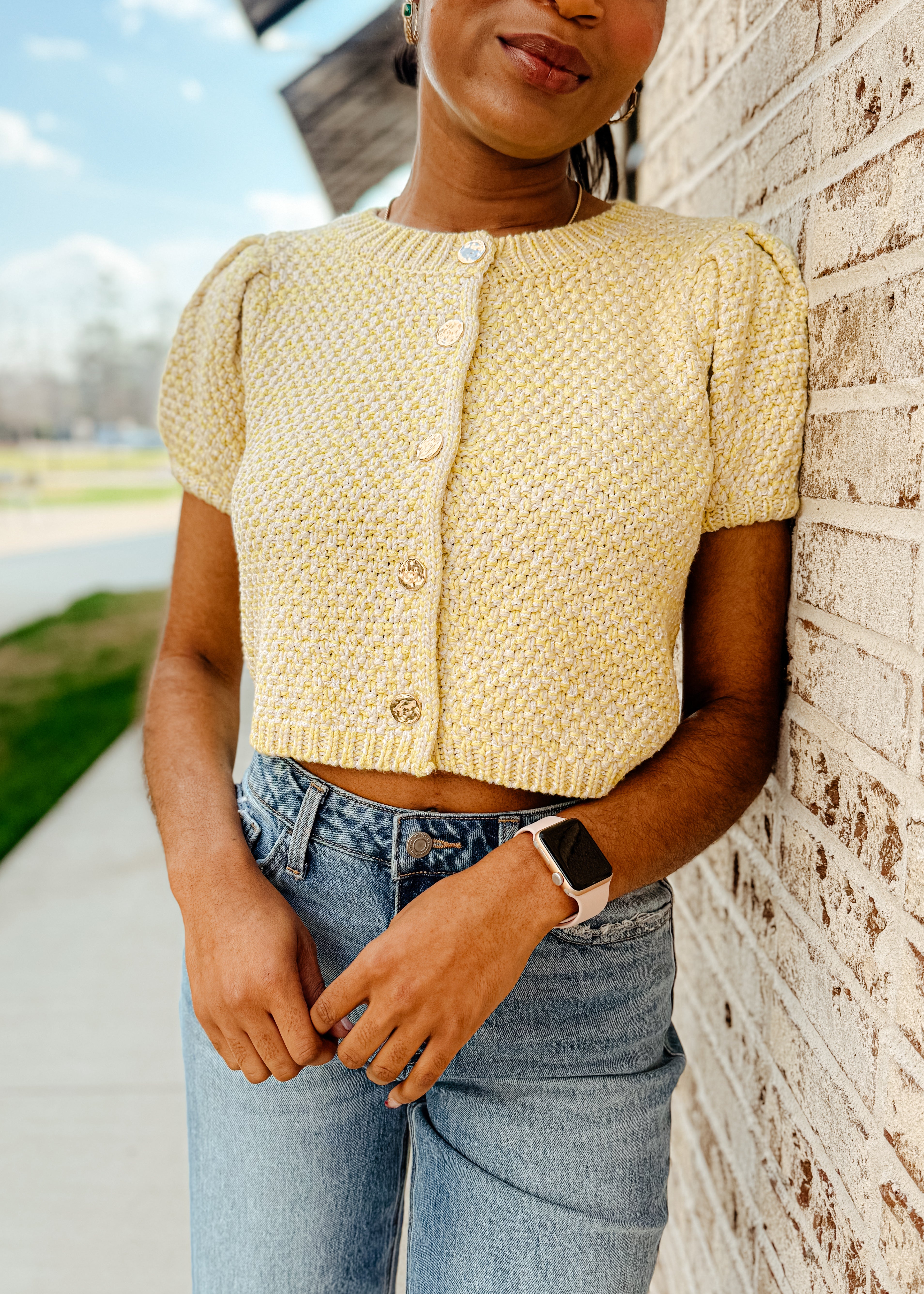 Knit Puff Sleeve Cardigan Top