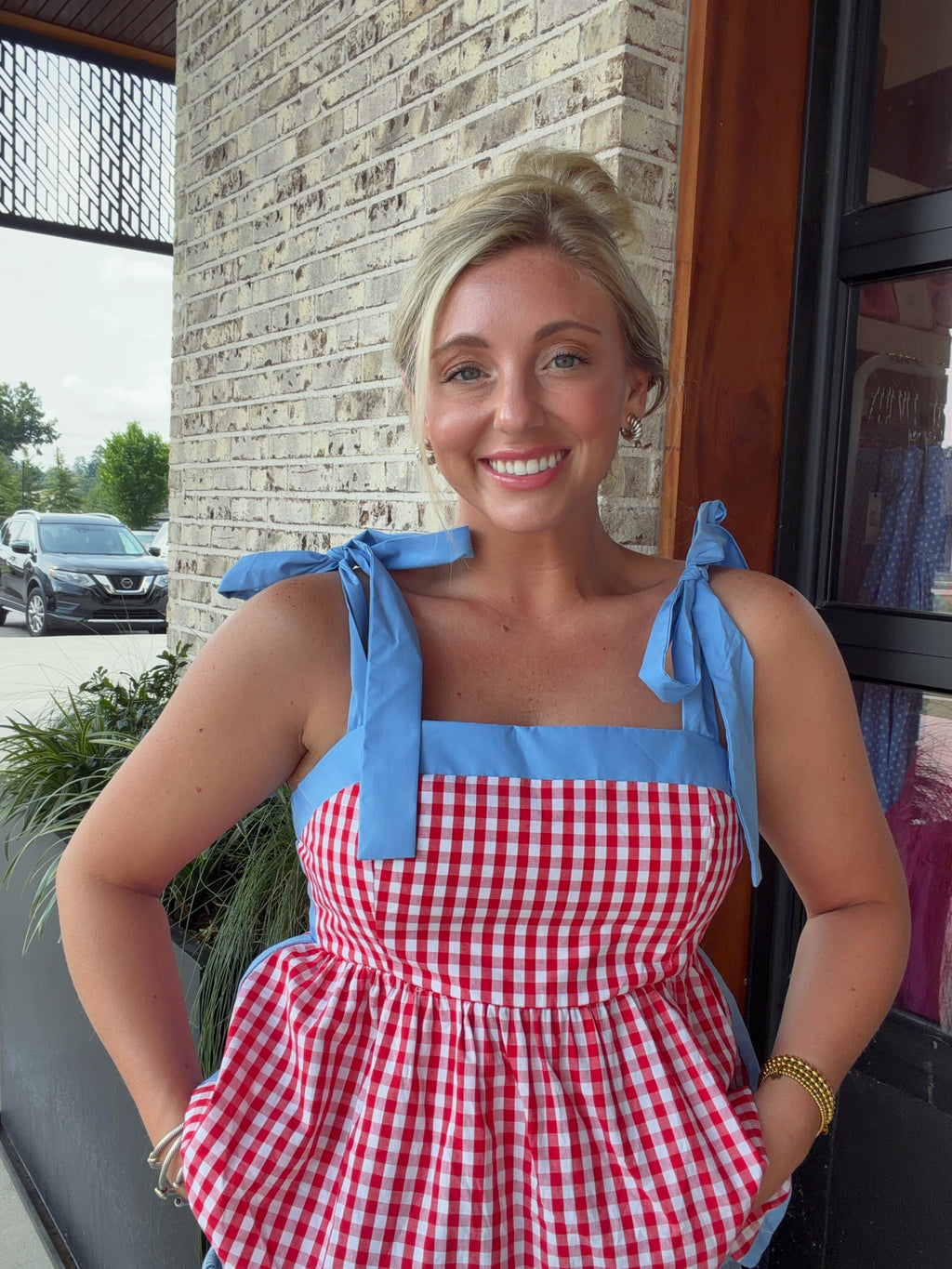 Delphine Tie Strap Gingham Top