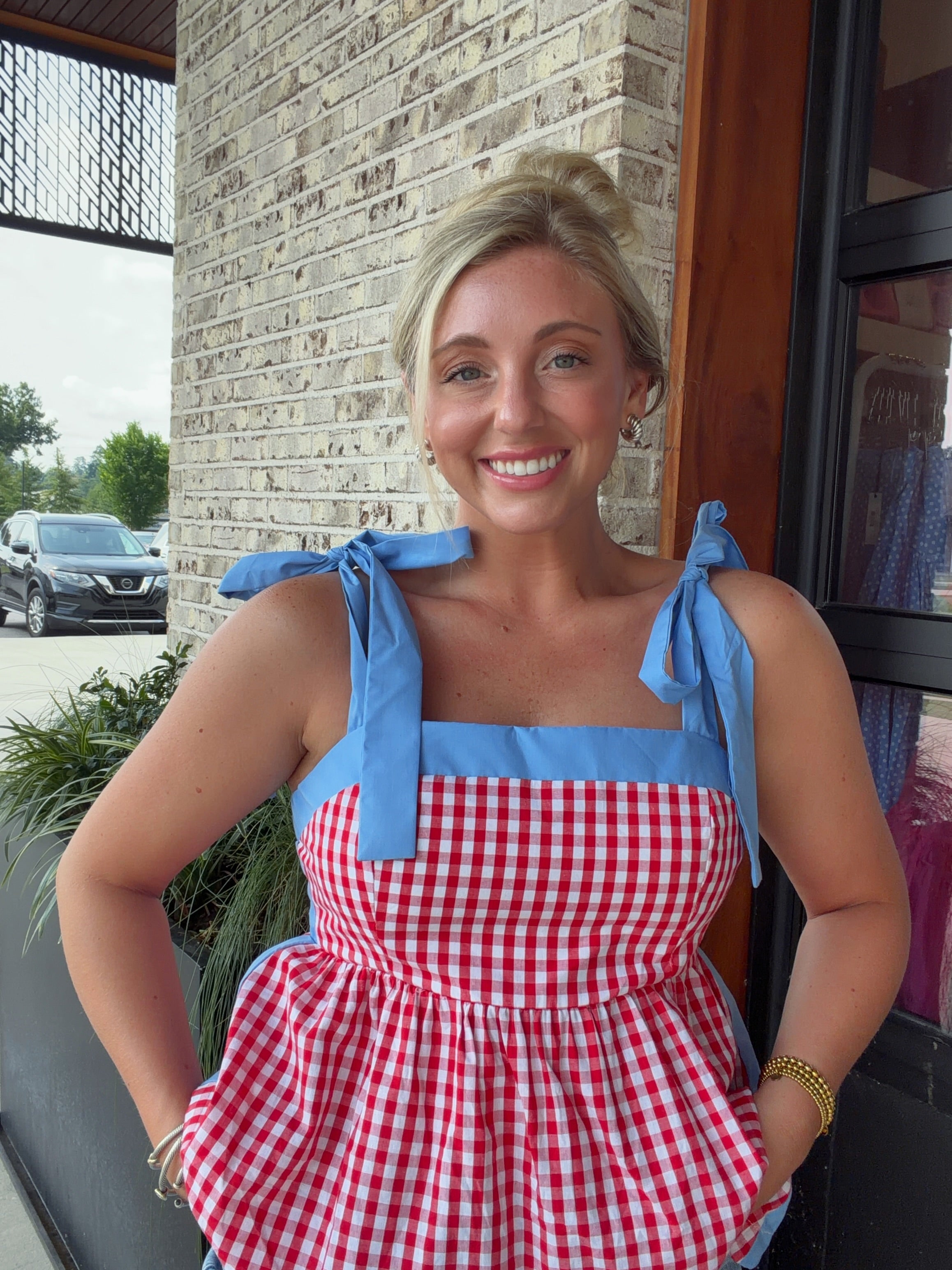 Delphine Tie Strap Gingham Top
