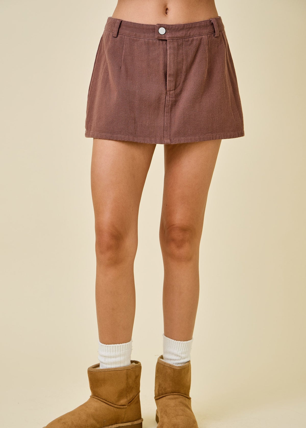 Denim Belted Button Mini Skort