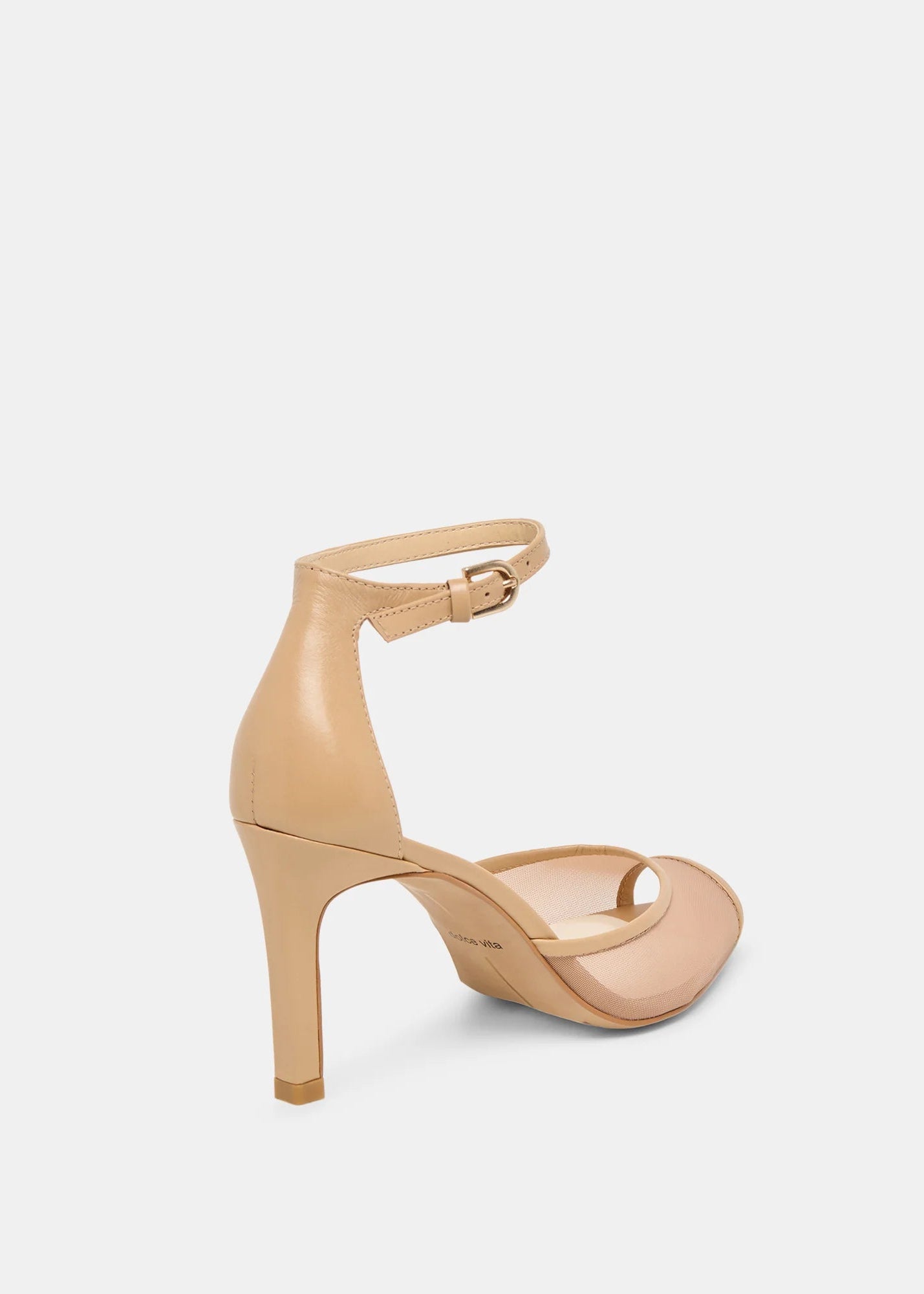 Beige high-heeled sandal on a light gray background