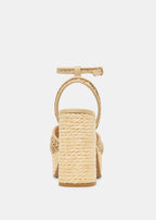 Beige woven sandal on a light gray background
