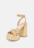 Beige woven platform sandal on a white background
