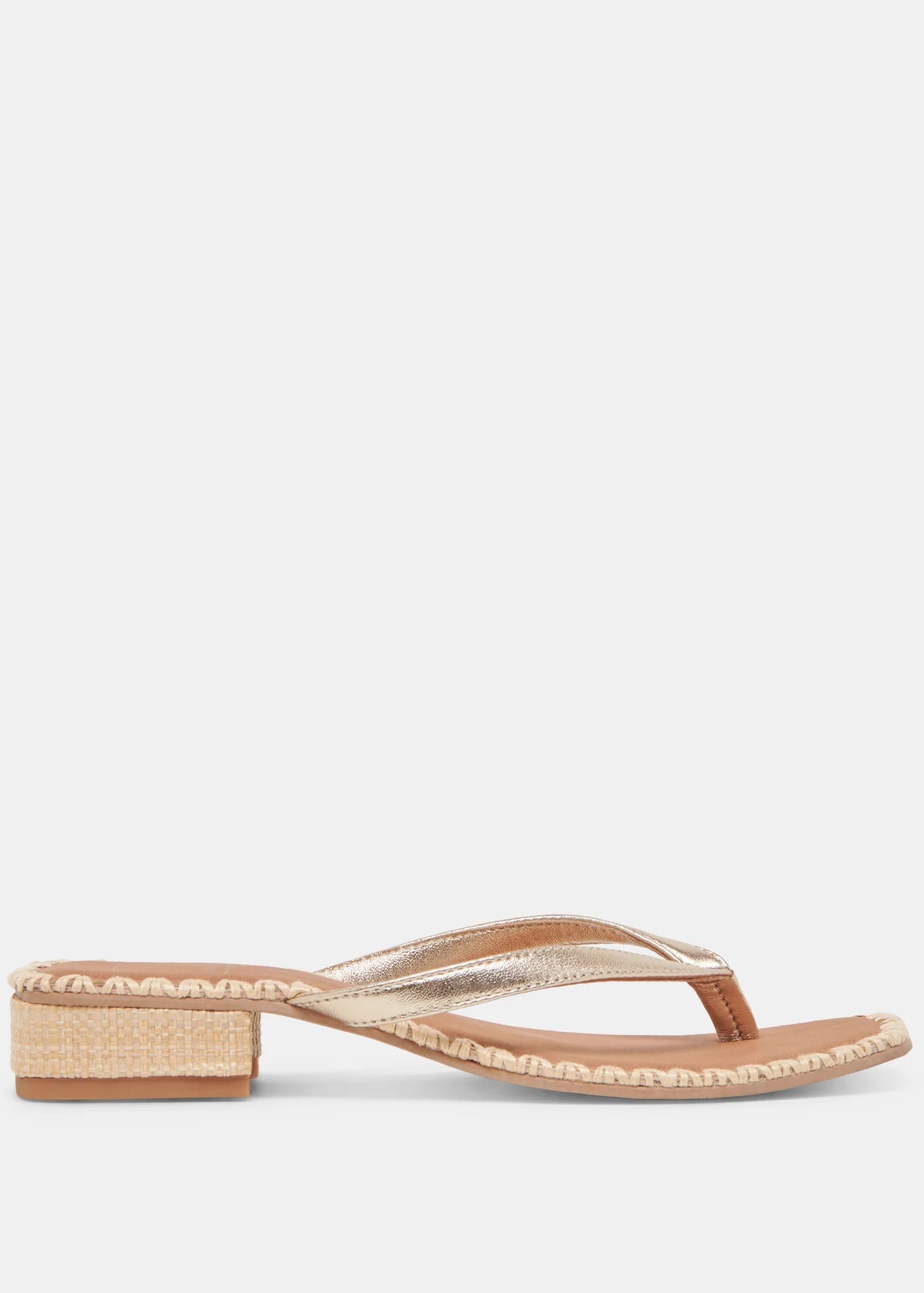 Beige sandal with a block heel on a white background