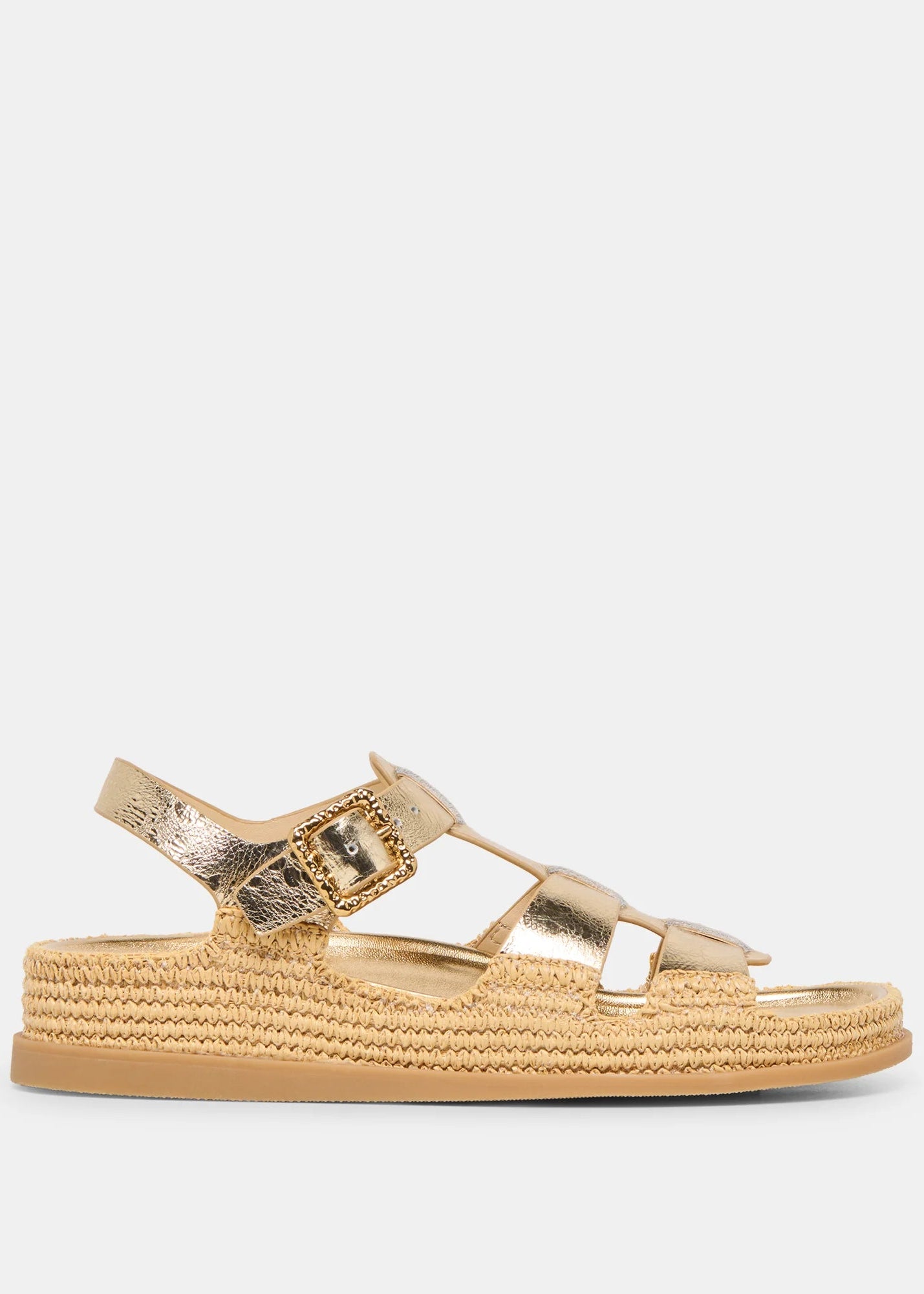 Gold sandal with a white background
