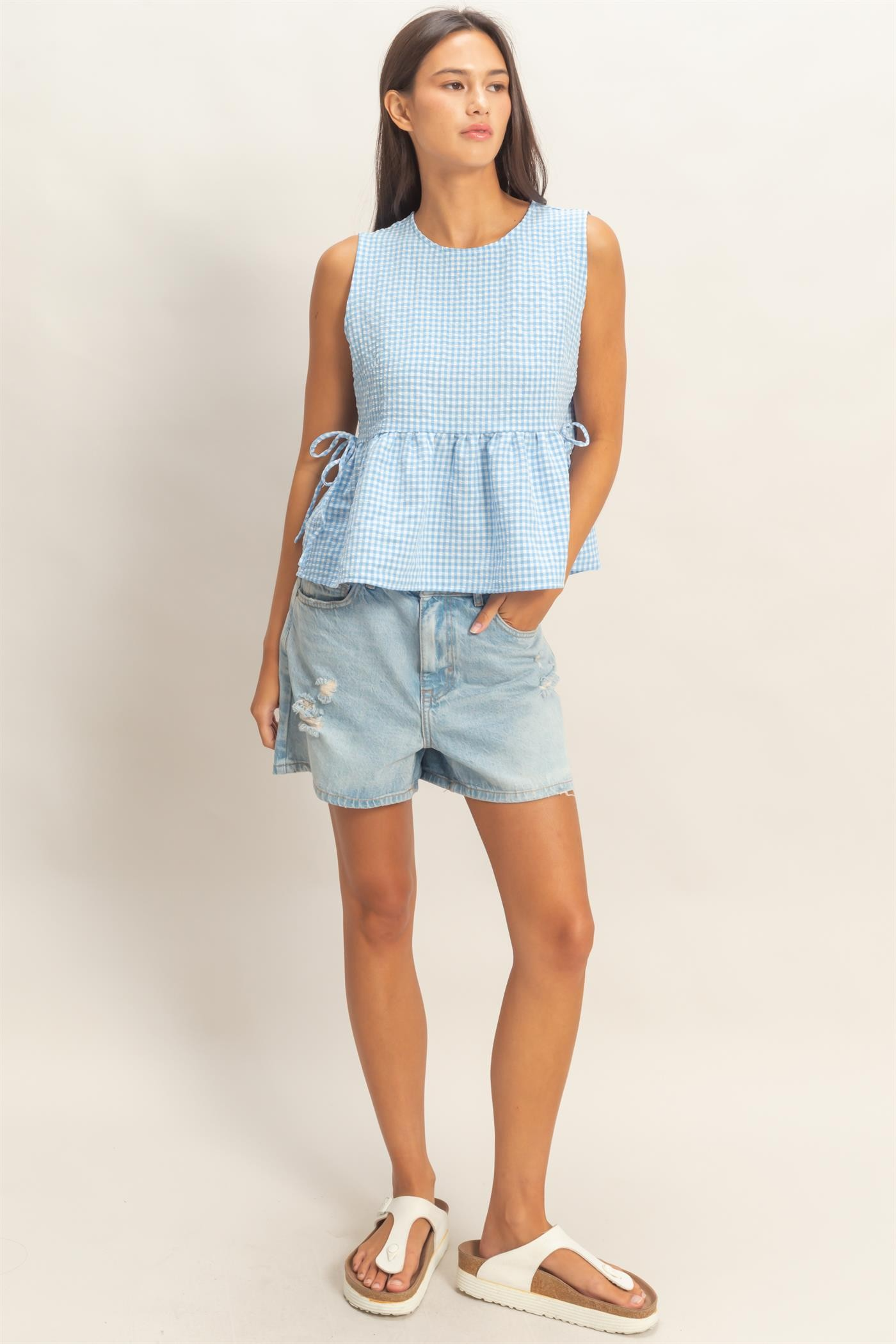 Sophie Soft Gingham Peplum Blouse