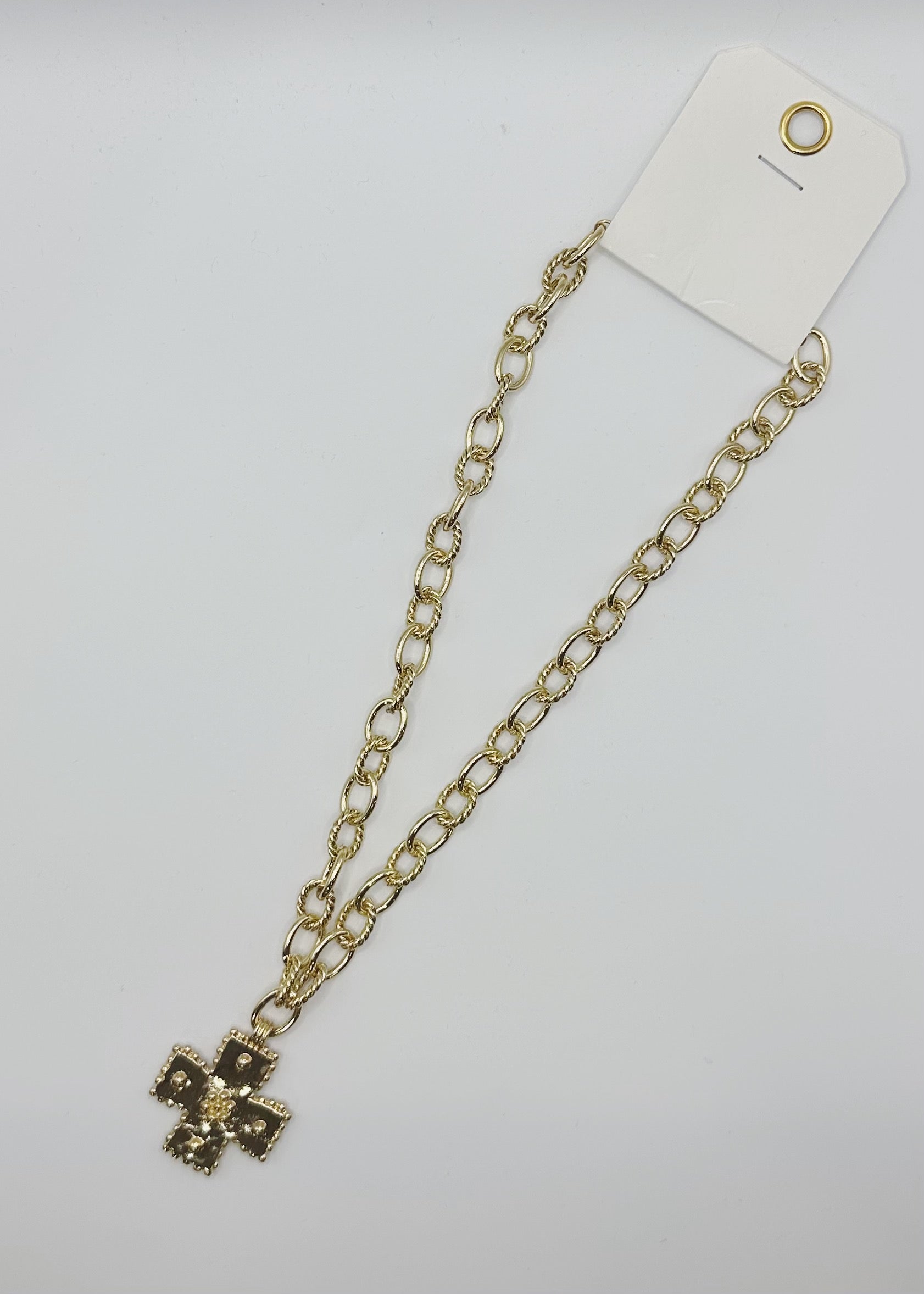 Hammered Cross Oval Chain Necklace