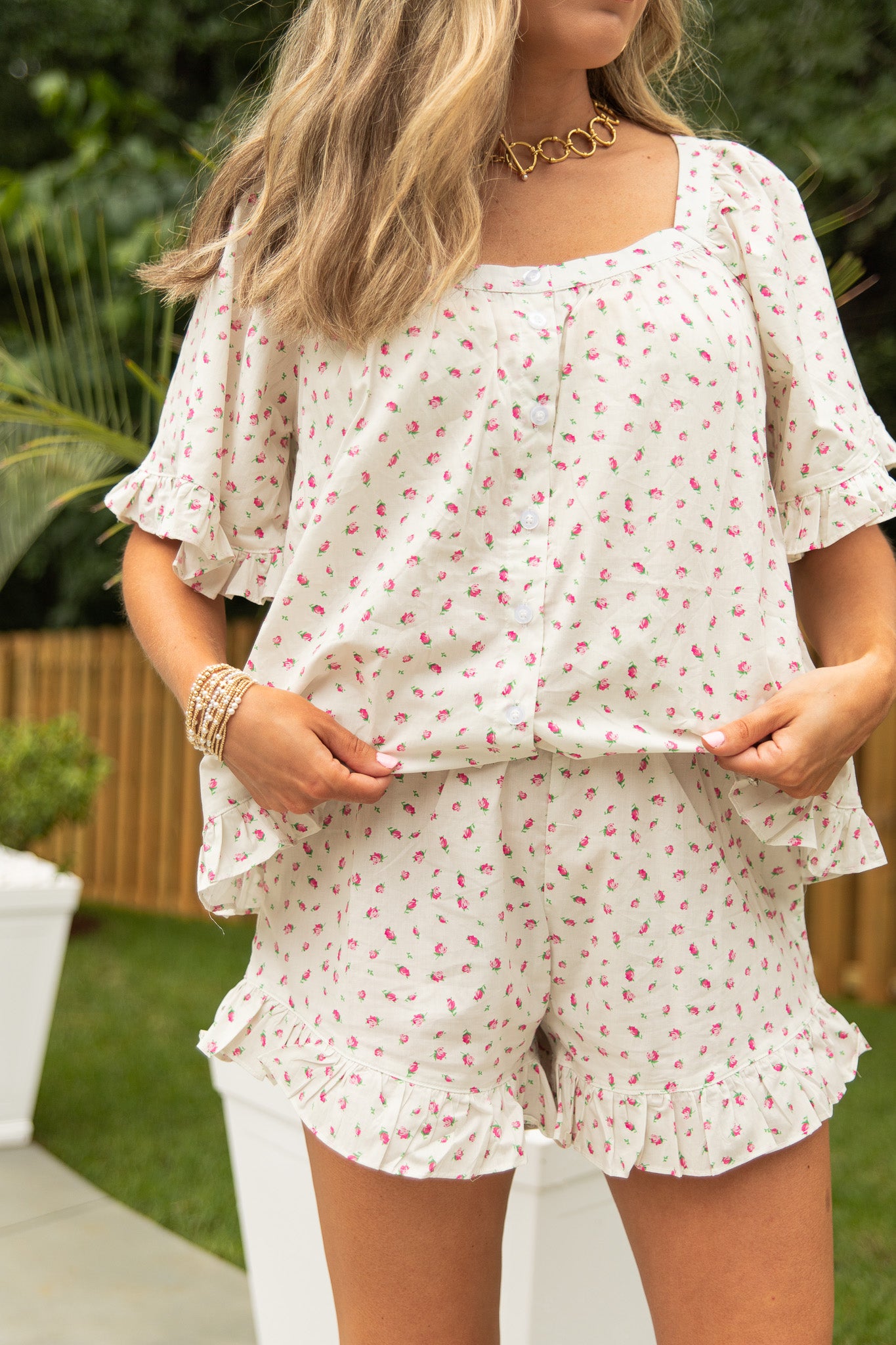 Rosebud Floral Ruffle Top