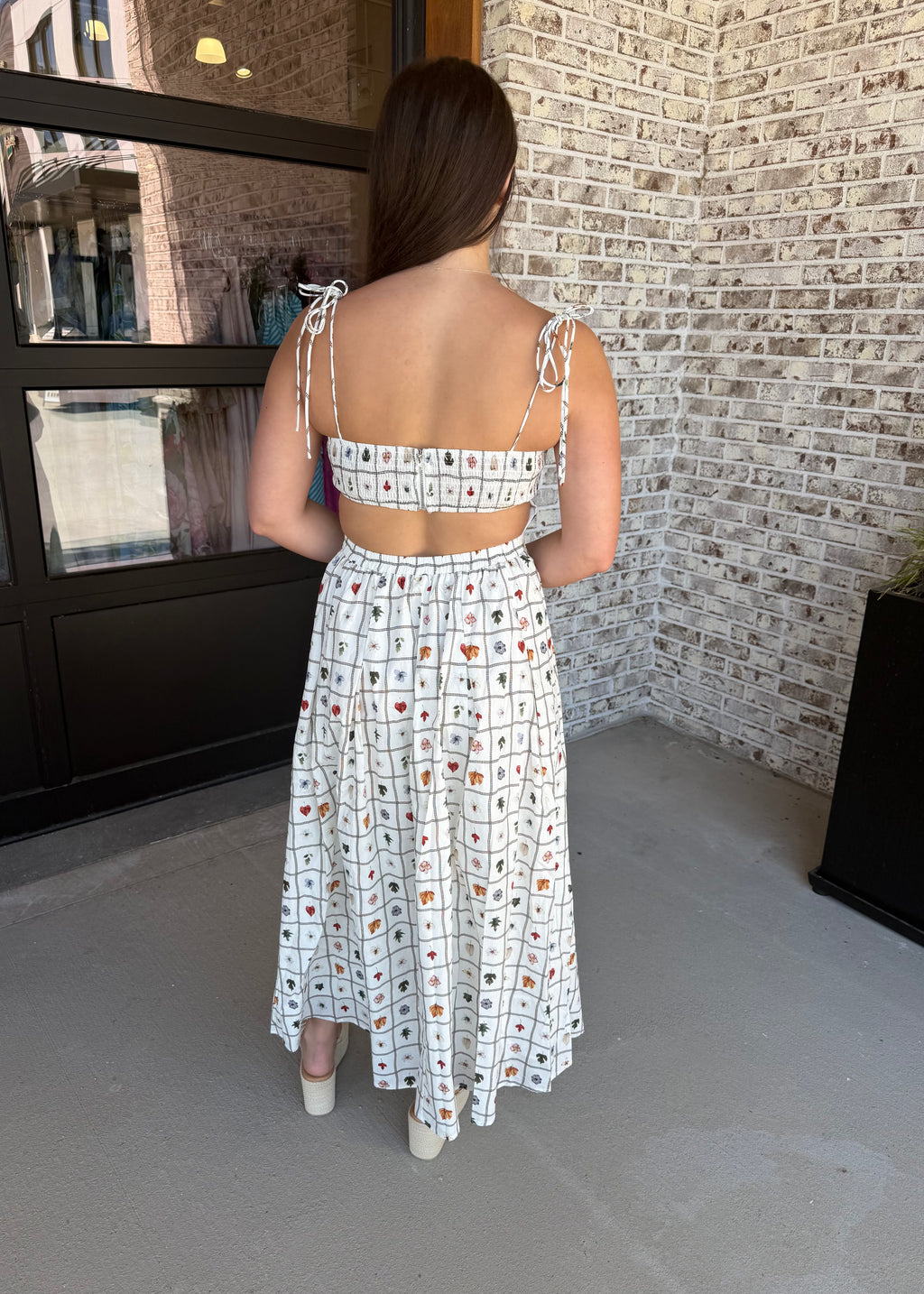 Josie Grid Tie Strap Midi Dress