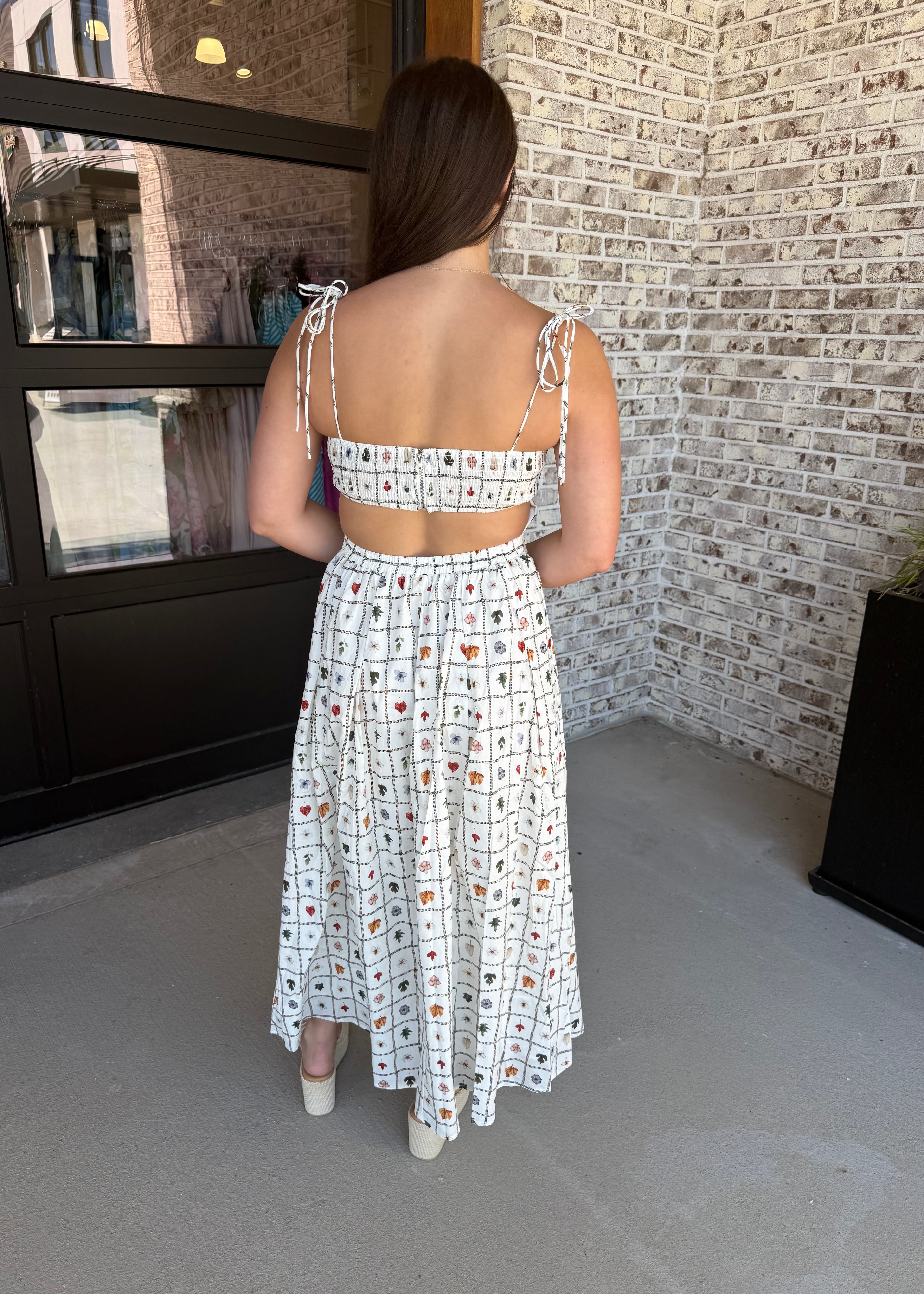 Josie Grid Tie Strap Midi Dress