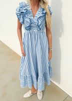 Selena Striped Ruffle Midi Dress