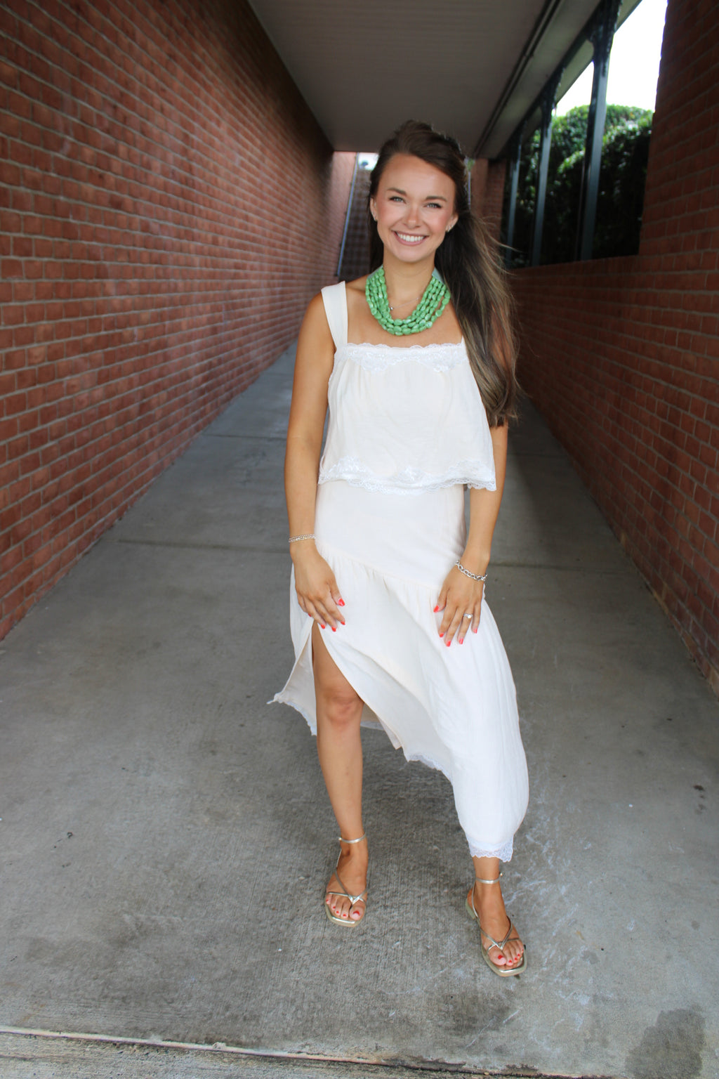 Lace Detail Side Slit Midi Skirt