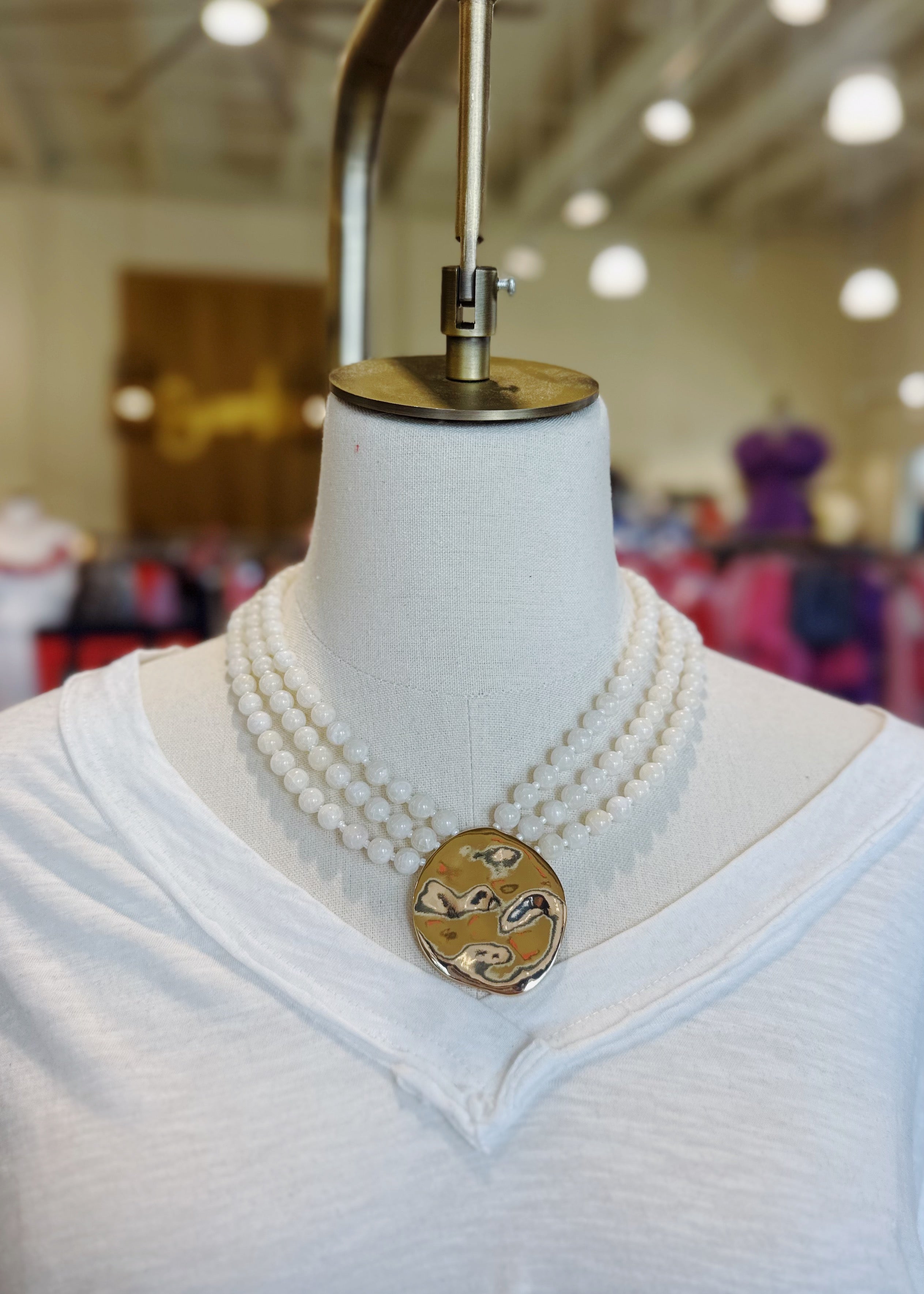 3 Layered Round & Marble Bead Necklace