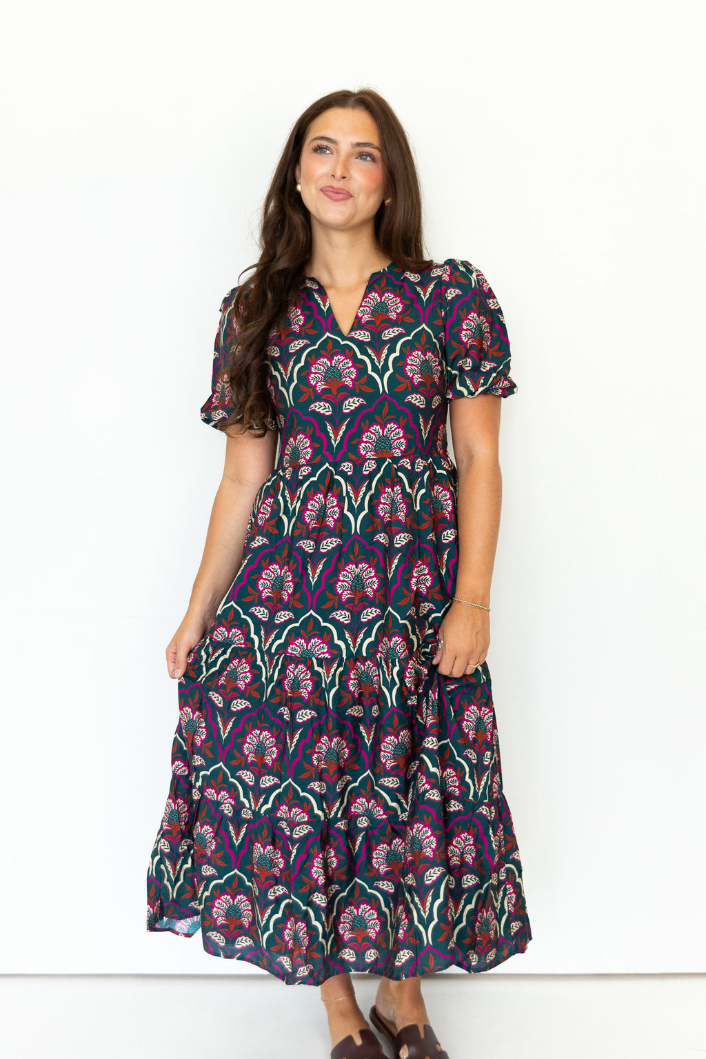 Blaise Floral Puff Sleeve Midi Dress