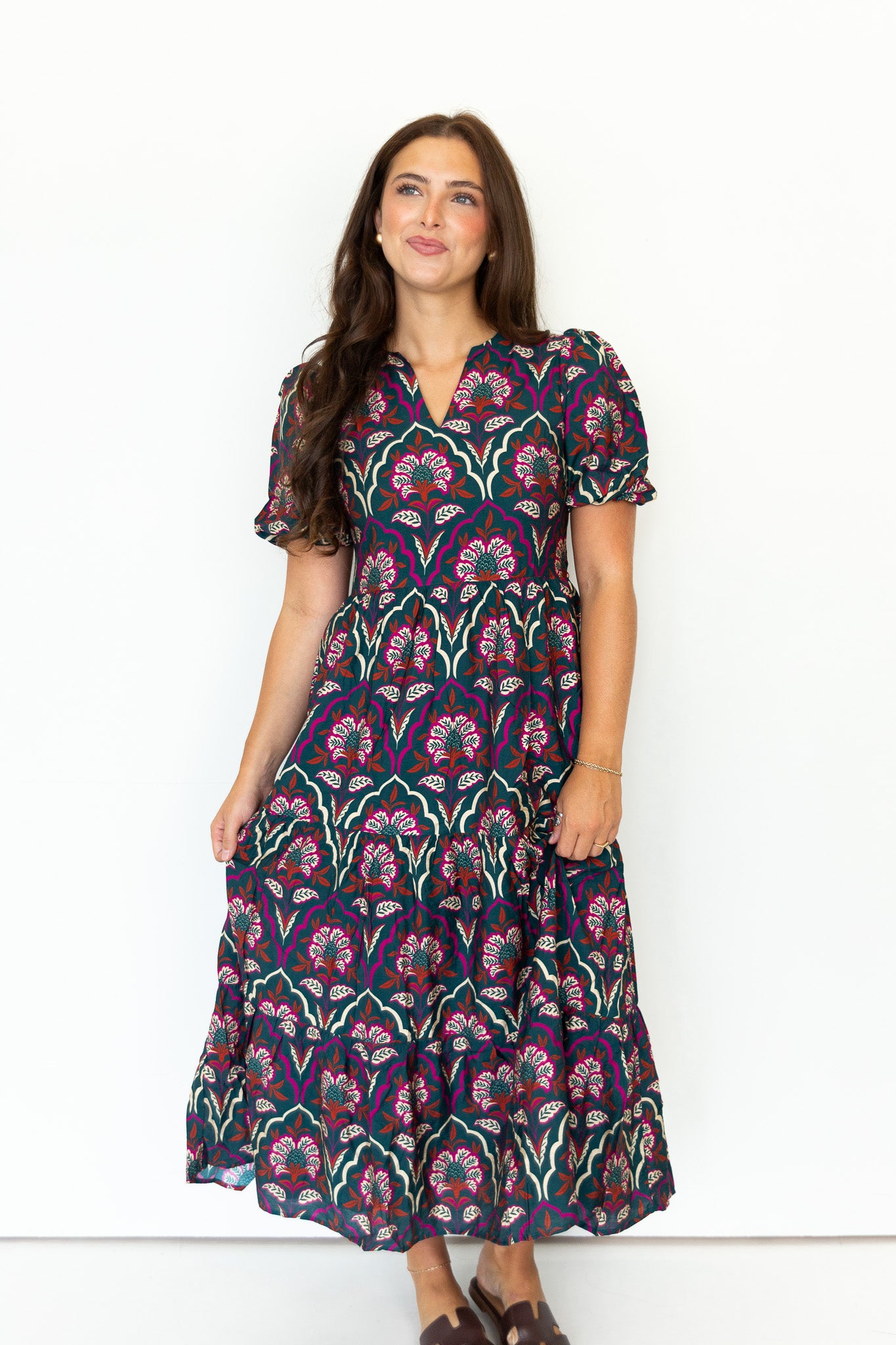 Blaise Floral Puff Sleeve Midi Dress
