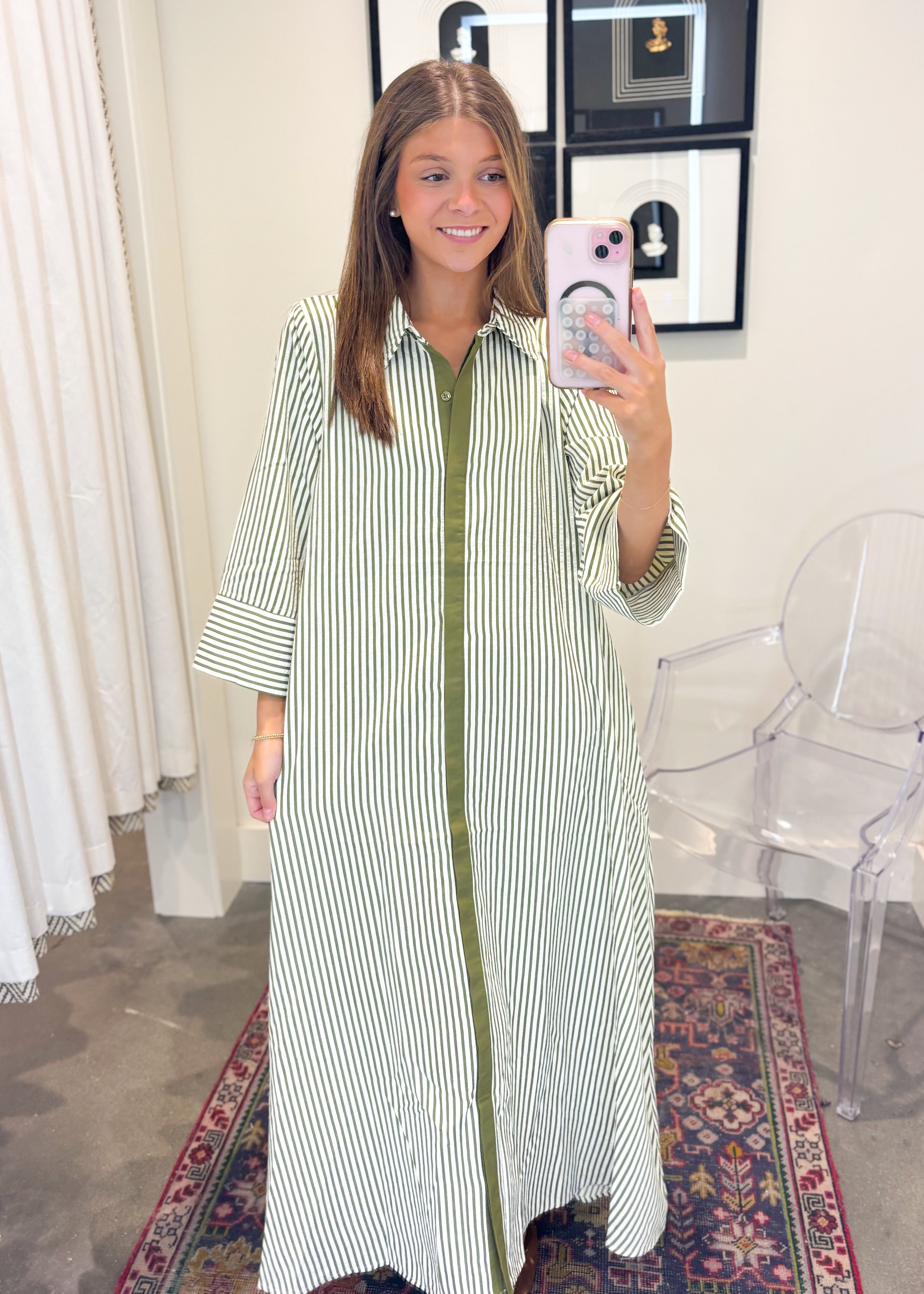 Pinstripe Shirt Maxi Dress