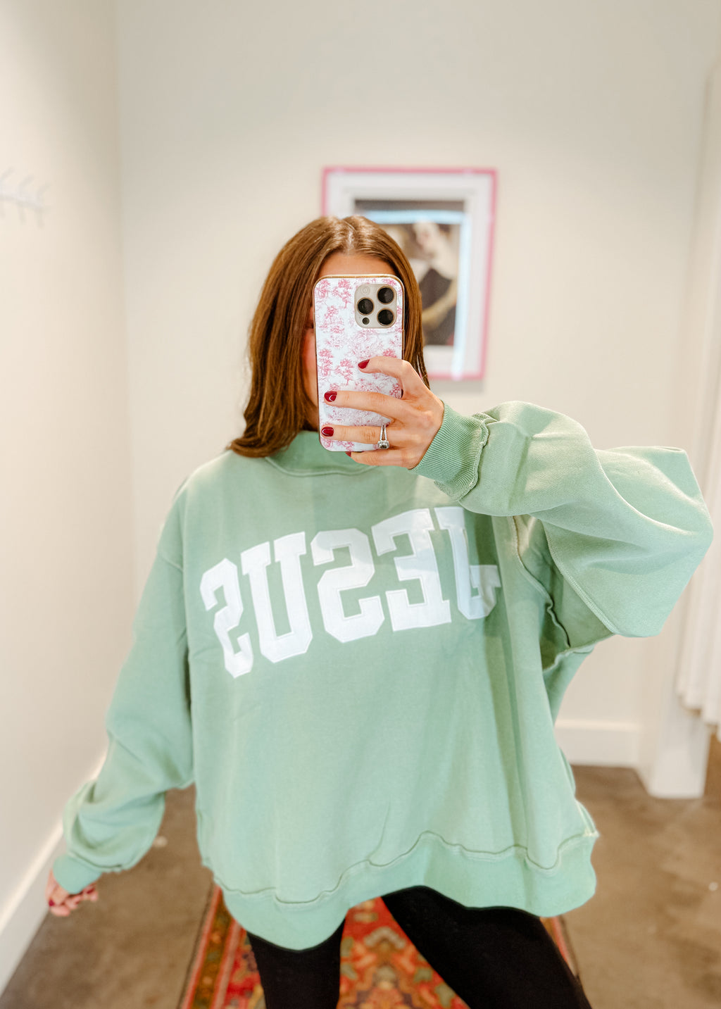 Jesus Embroidered Mock Neck Sweatshirt