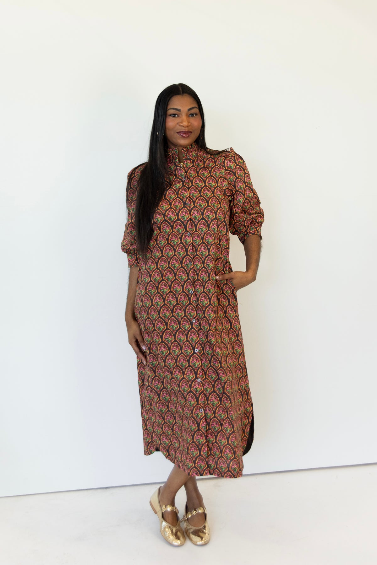 Heritage Floral Block Print Midi Dress