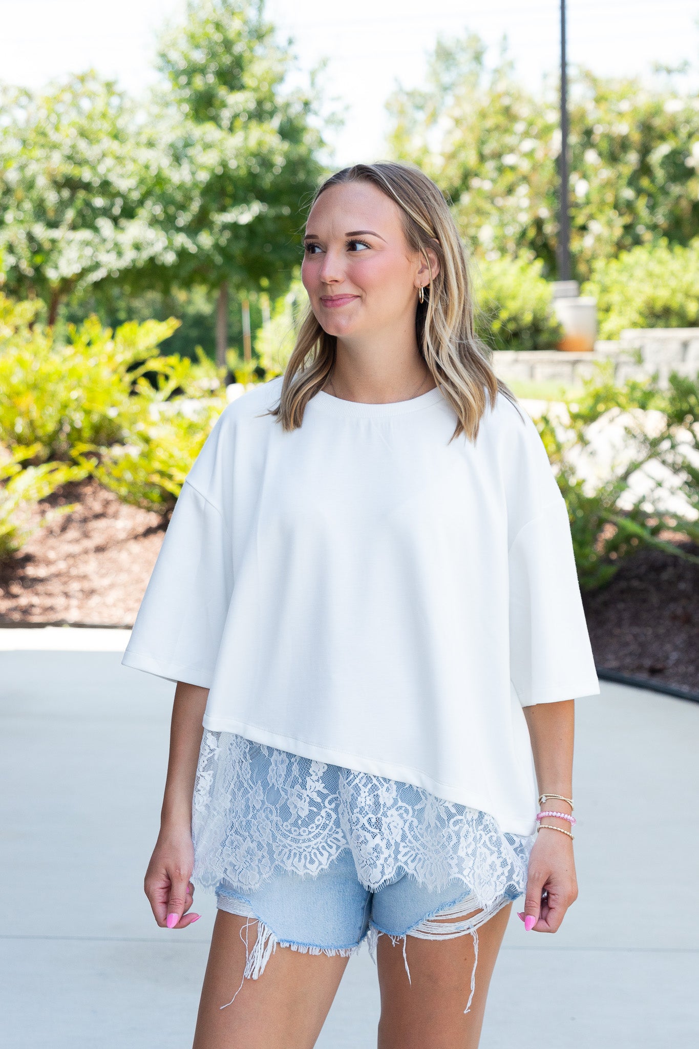 Lace Detail Oversized Tee