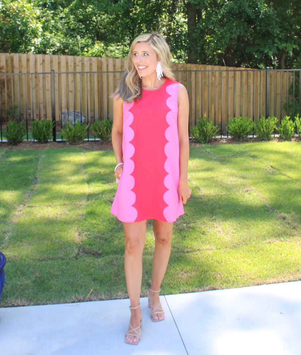 Ellie Scalloped Colorblock Shift Dress