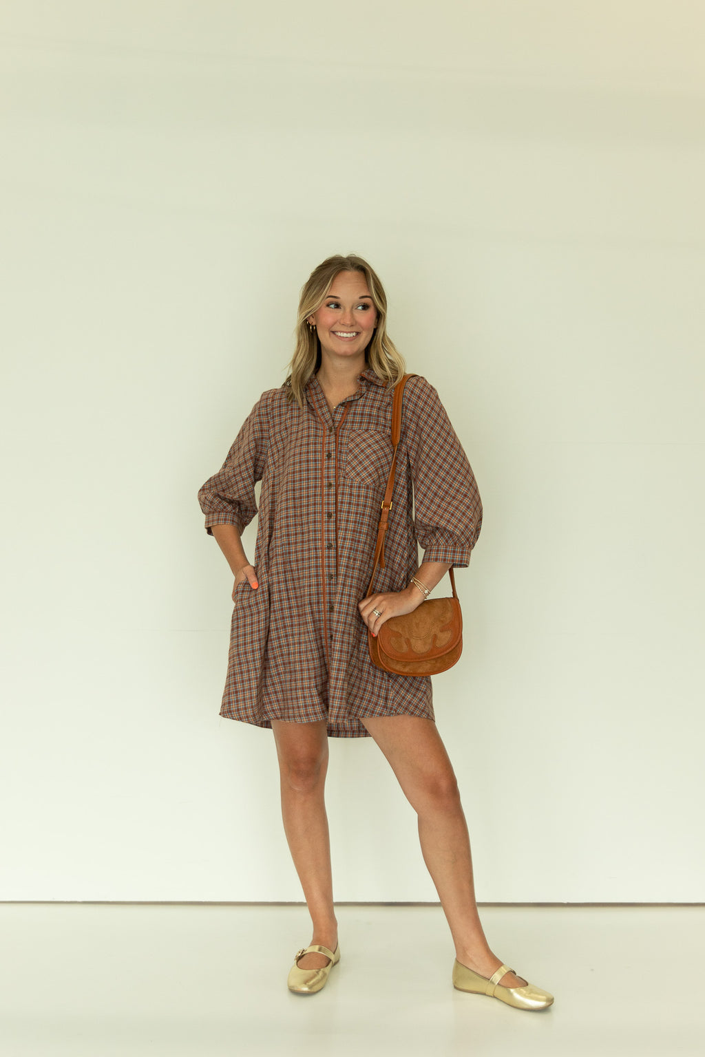 Tiffany Checkered Mini Dress in Rust