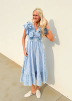 Selena Striped Ruffle Midi Dress