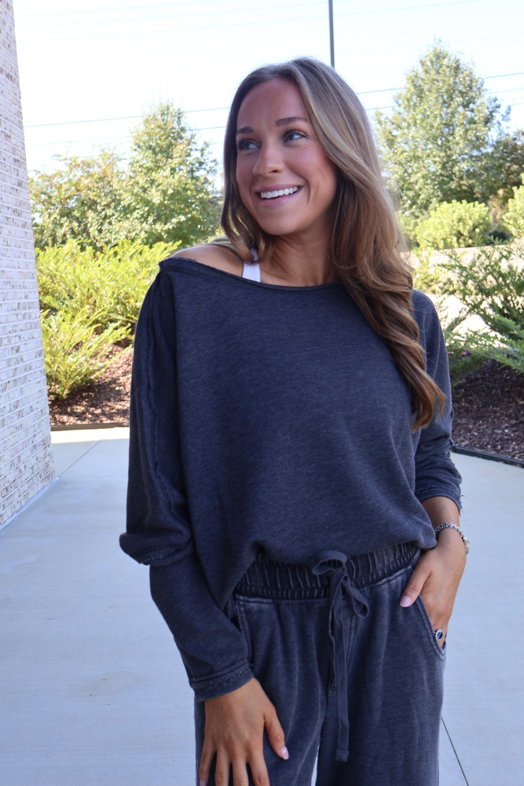 Mineral Washed Off Shoulder Top