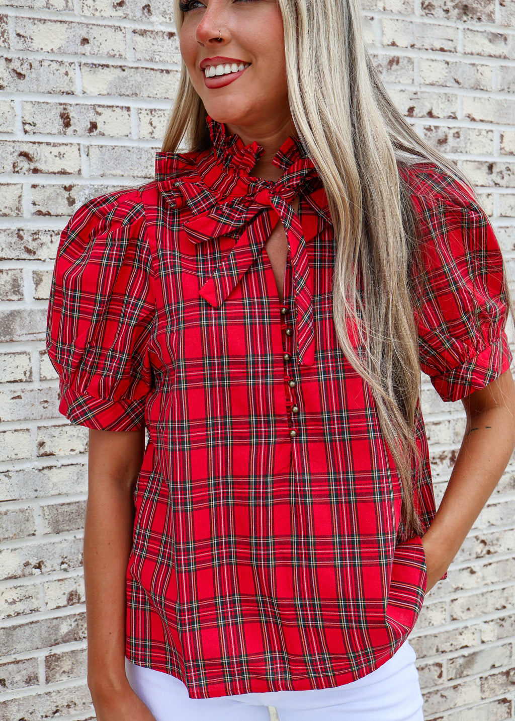 Alina Plaid Puff Sleeve Blouse